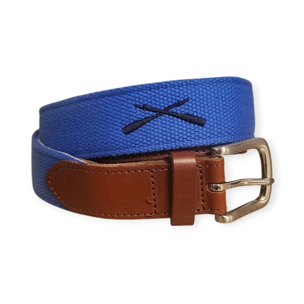 Vineyard Vines Blue Webbed Belt with Brown Leather Trim